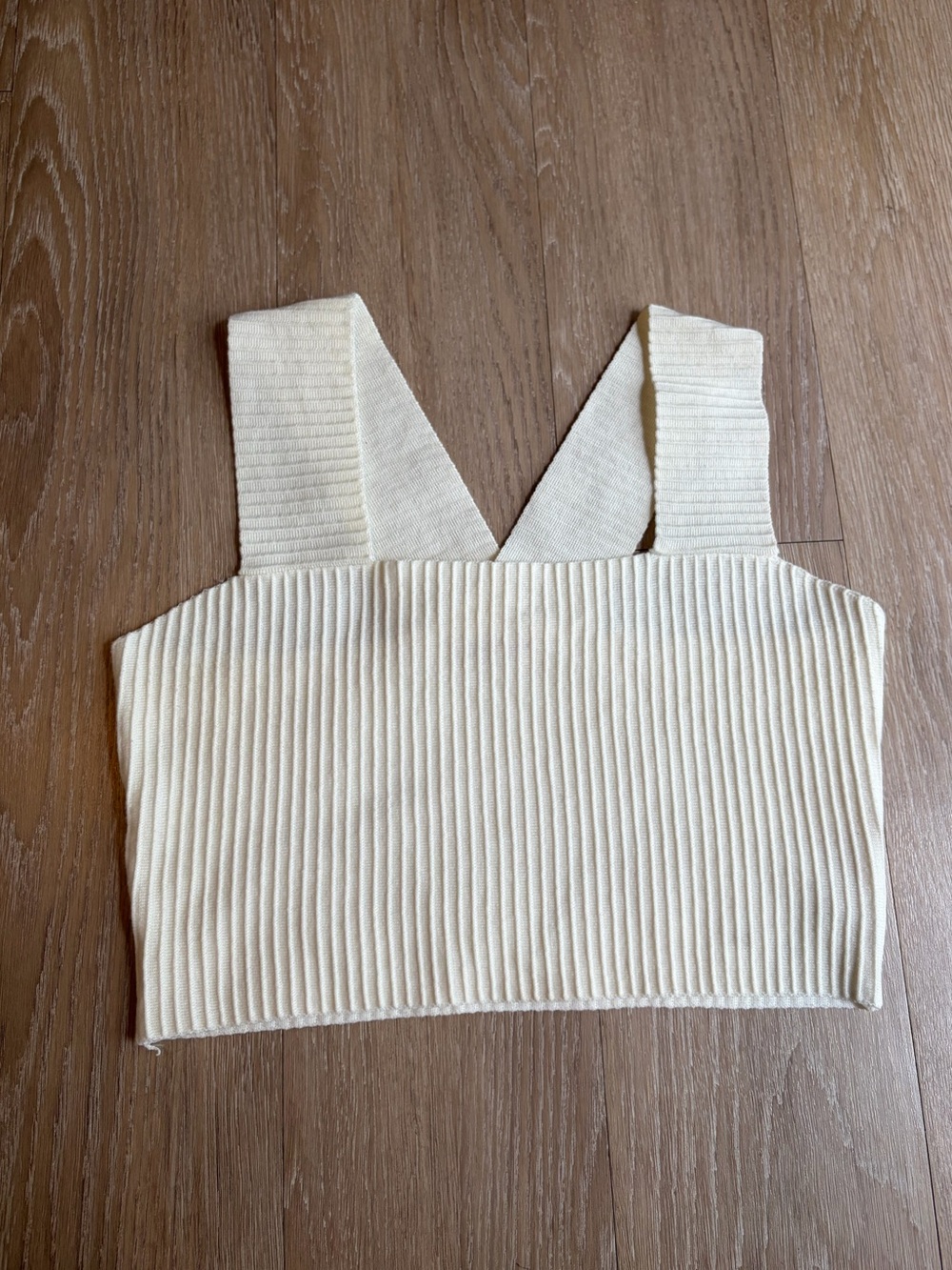 Altar'd State Cream Ribbed V-Neck Crop Tank Top